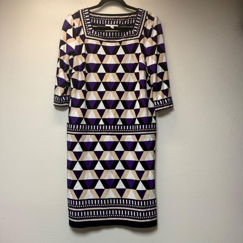Studio One Shift Dress Women Medium Purple Geometric Triangle Square Neck 14718